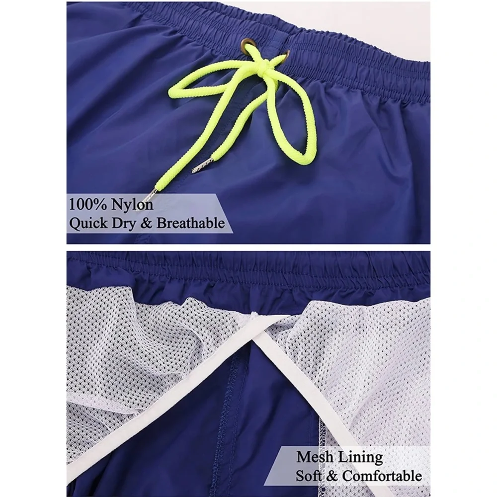 Men’s Blue Quick Dry Mesh-Lined Lightweight  Drawstring Swimming Shorts Trunks